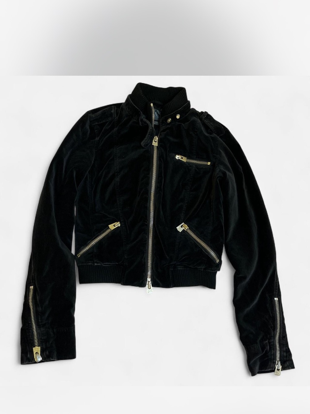 Black Velvet Armani Exchange Zip-Front Bomber Jacket